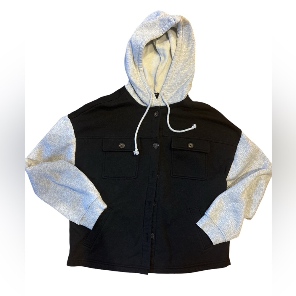 PacSun Button Down Hoodie Shacket Black Grey